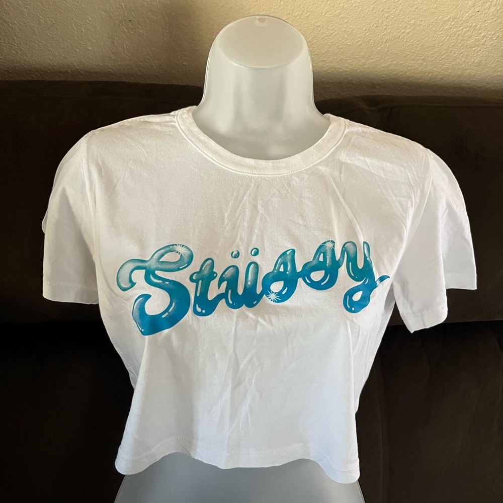Stussy White Tee with Blue Logo